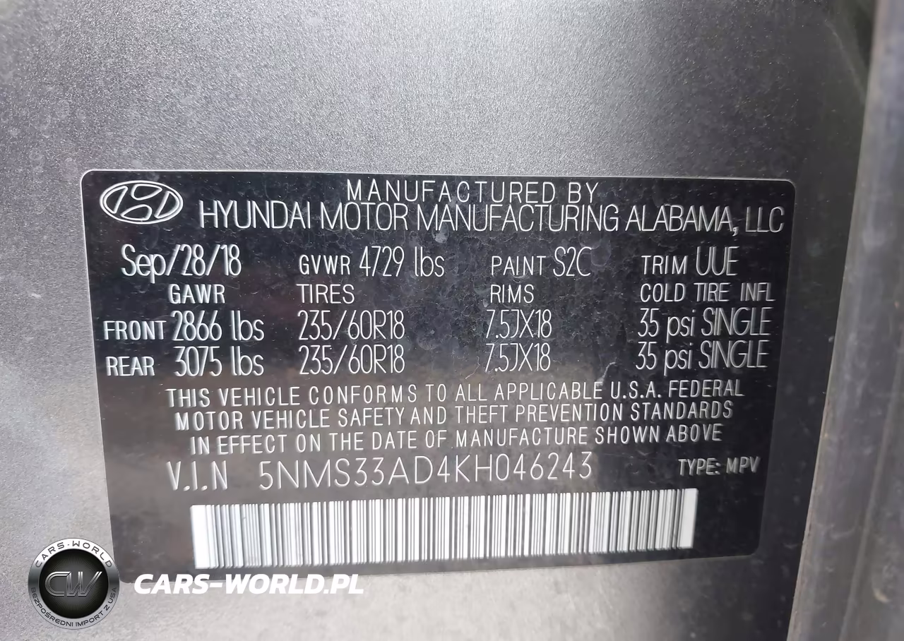 2019 Hyundai Santa Fe Sel Plus VIN:5NMS33AD4KH046243 - 9