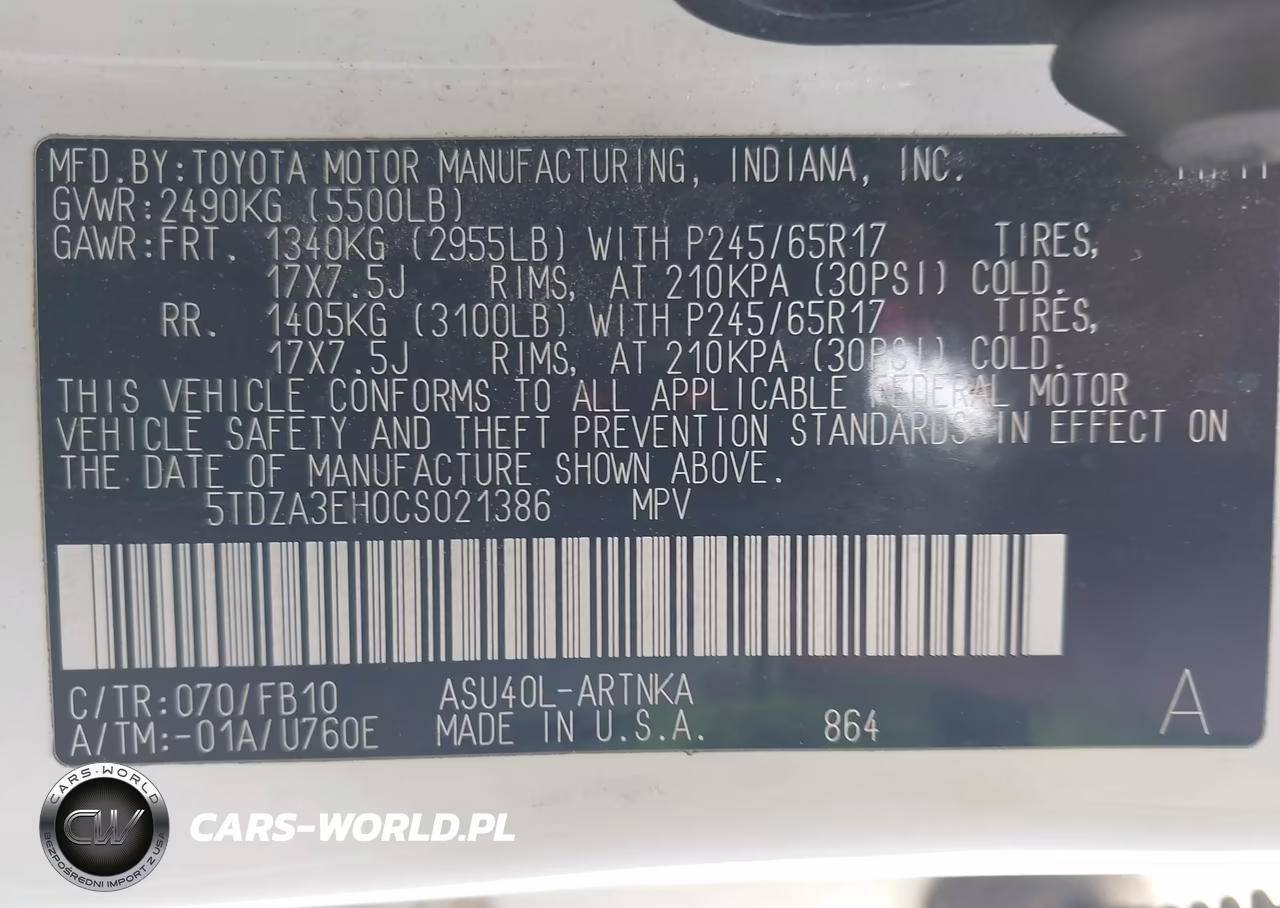 2012 Toyota Highlander VIN:5TDZA3EH0CS021386 - 9