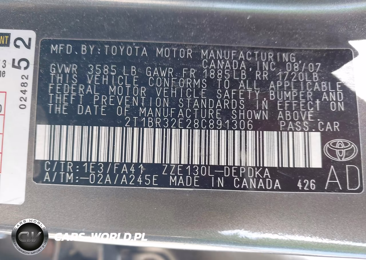 2008 Toyota Corolla Ce VIN:2T1BR32E28C891306 - 9