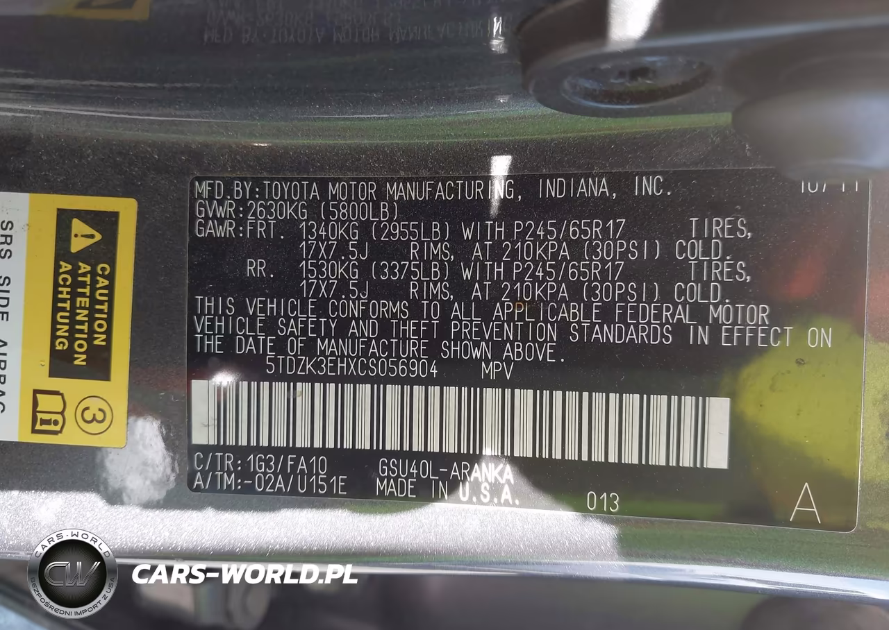 2012 Toyota Highlander Base V6 VIN:5TDZK3EHXCS056904 - 9