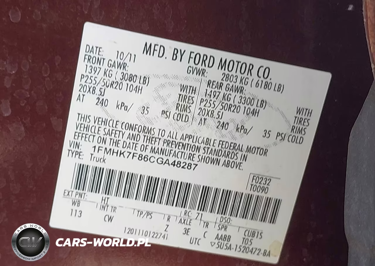 2012 Ford Explorer Limited VIN:1FMHK7F86CGA48287 - 9