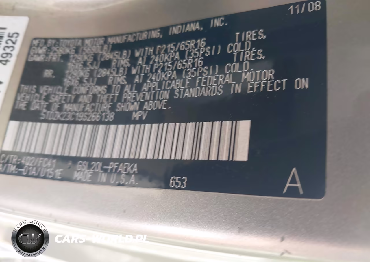 2009 Toyota Sienna Le VIN:5TDZK23C19S266138 - 9