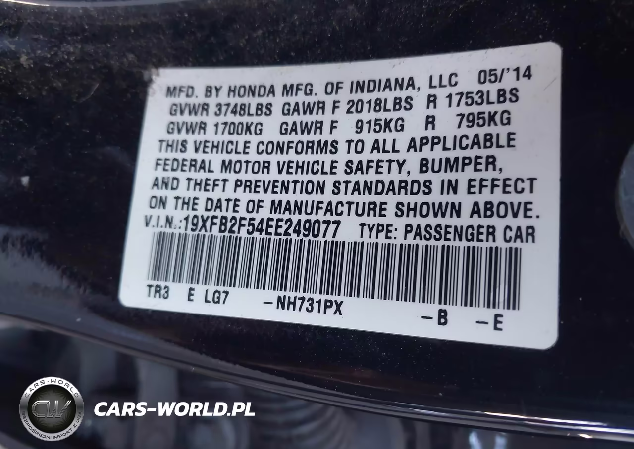 2014 Honda Civic Lx VIN:19XFB2F54EE249077 - 9