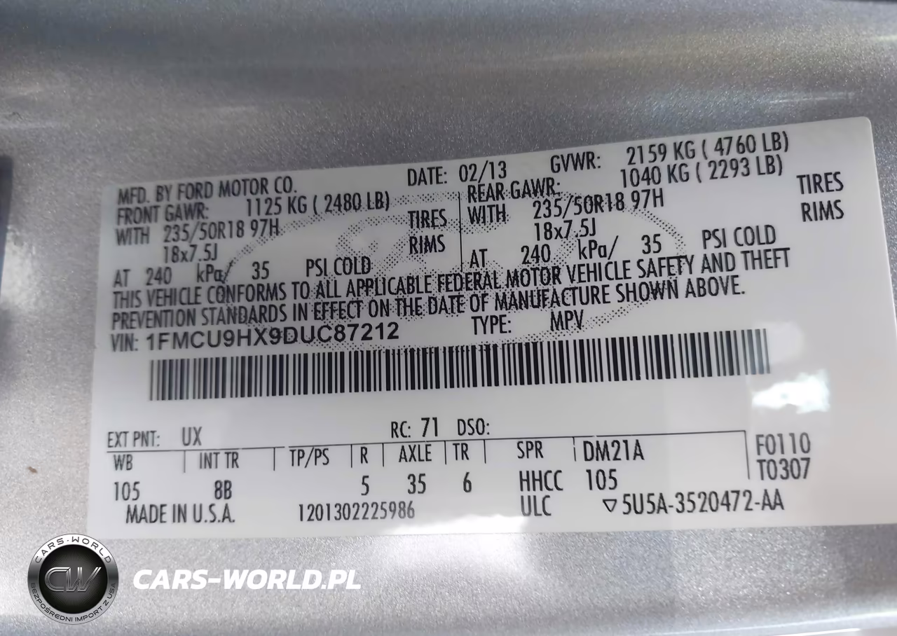 2013 Ford Escape Sel VIN:1FMCU9HX9DUC87212 - 9
