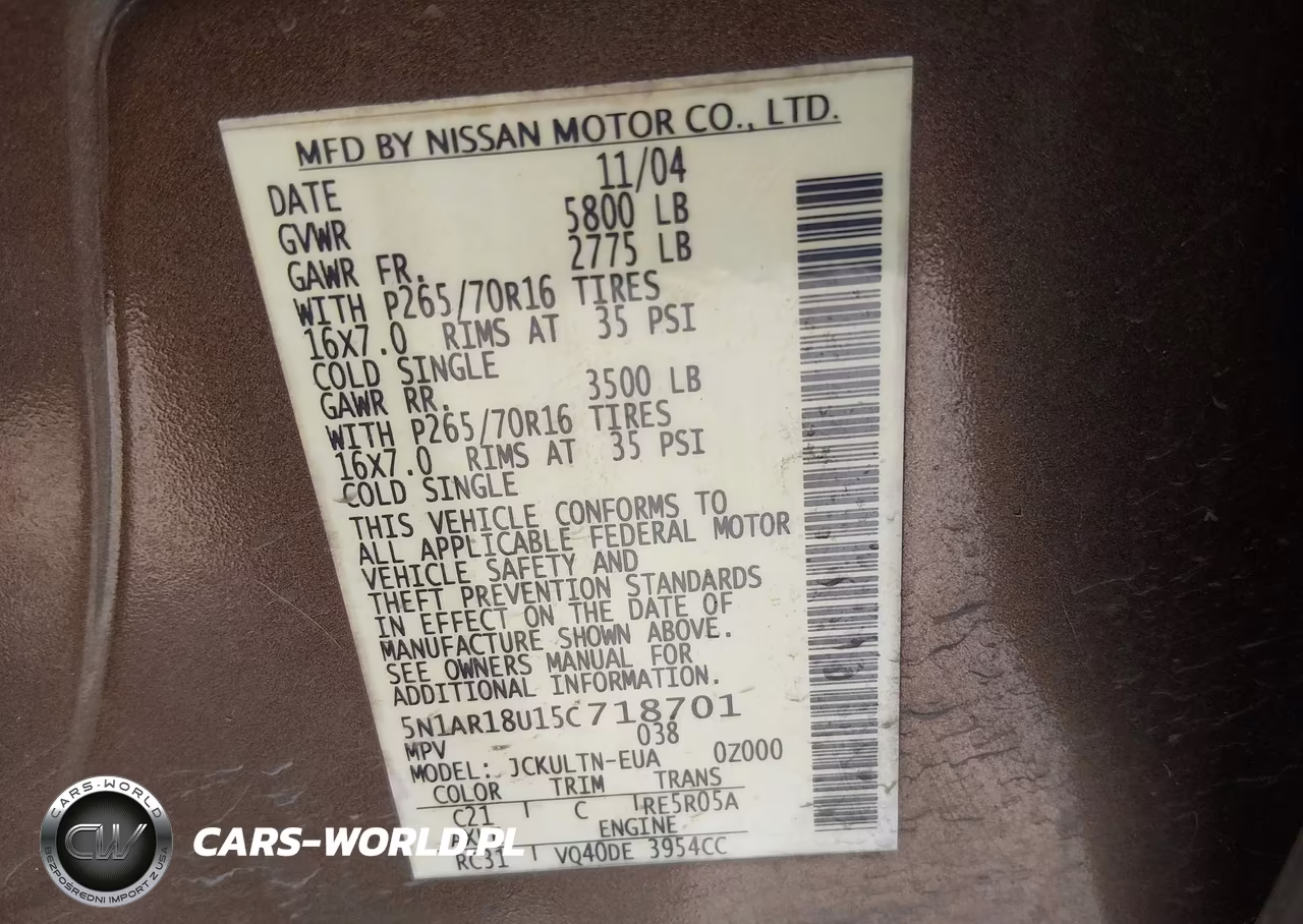 2005 Nissan Pathfinder Se VIN:5N1AR18U15C718701 - 9