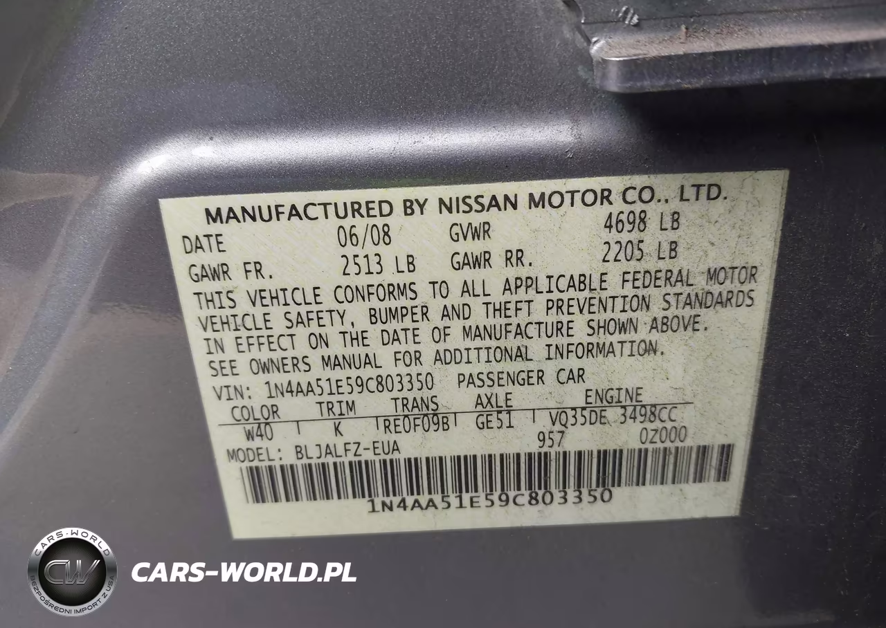 2009 Nissan Maxima 3.5 Sv VIN:1N4AA51E59C803350 - 9