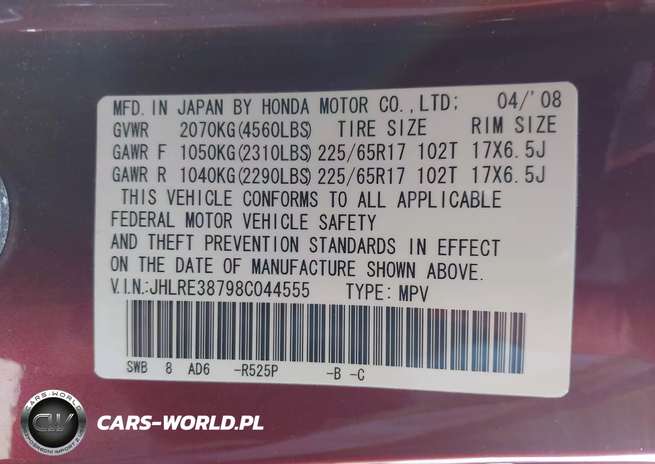 2008 Honda Cr-V Ex-L VIN:JHLRE38798C044555 - 9