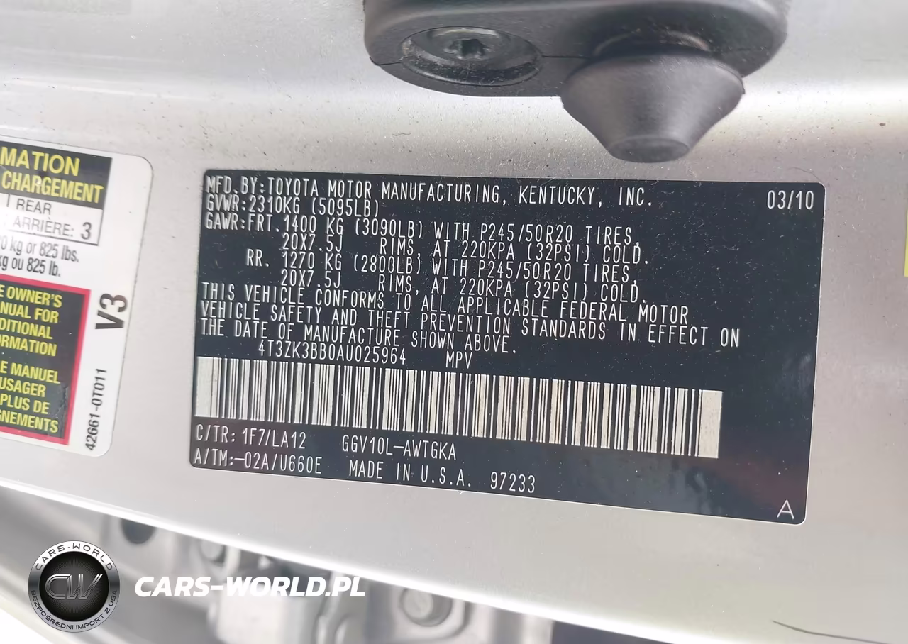 2010 Toyota Venza Base V6 VIN:4T3ZK3BB0AU025964 - 9