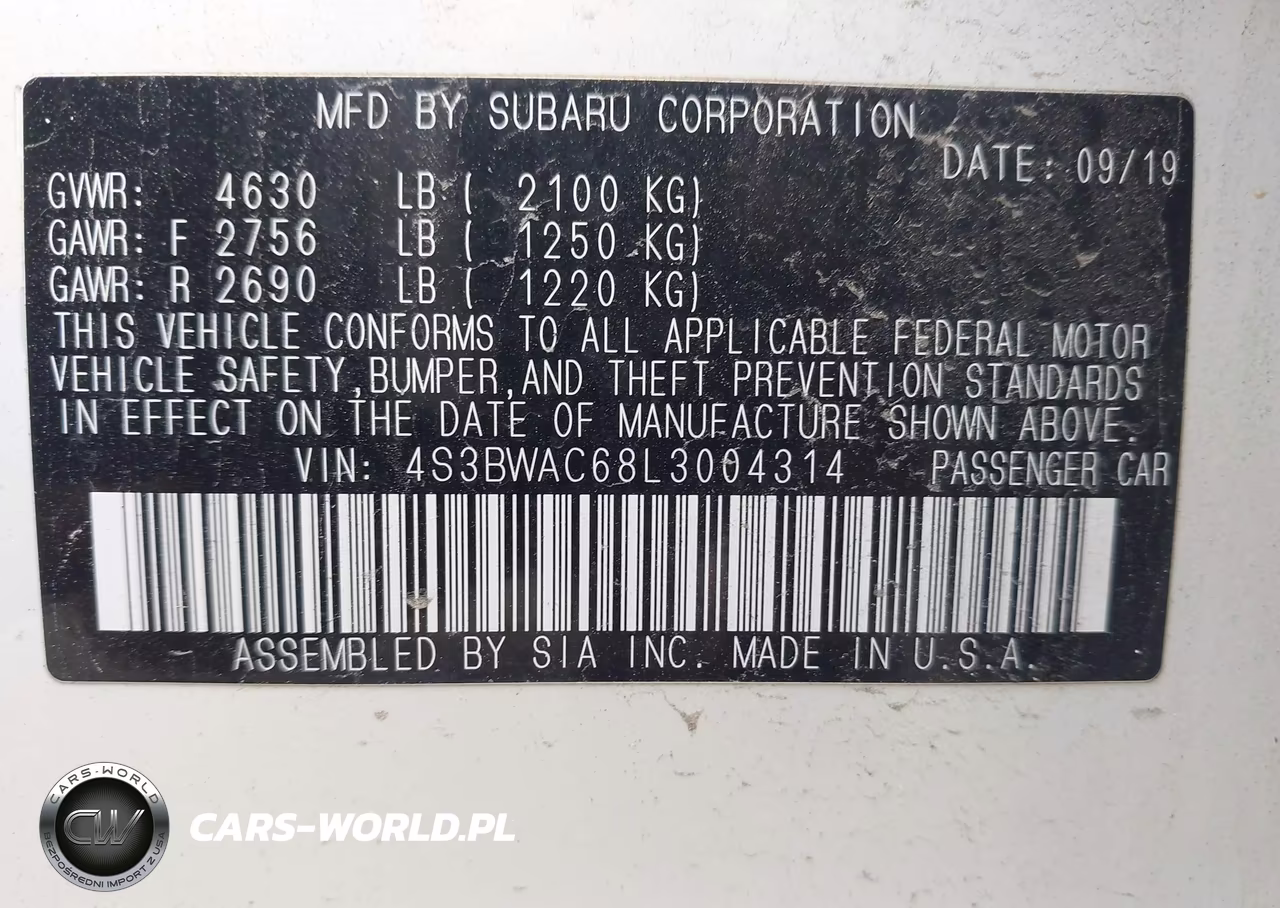 2020 Subaru Legacy Premium VIN:4S3BWAC68L3004314 - 9
