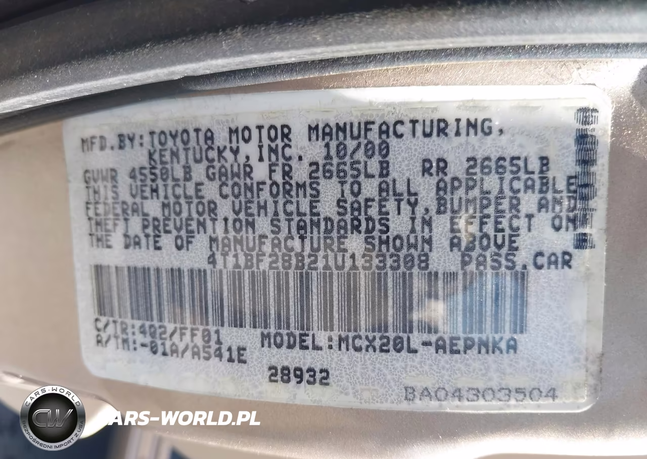 2001 Toyota Avalon Xl VIN:4T1BF28B21U133308 - 9