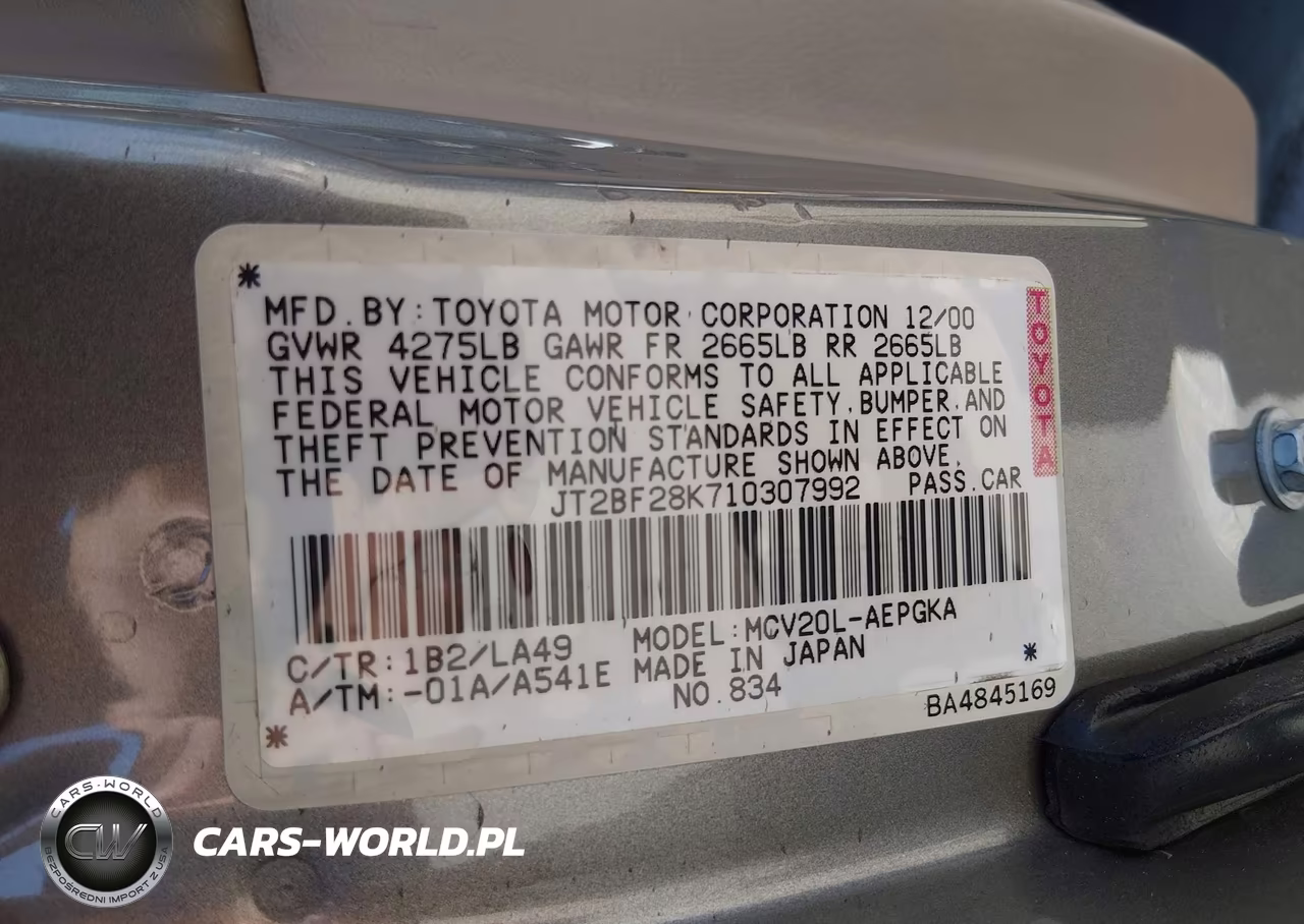 2001 Toyota Camry Xle V6 VIN:JT2BF28K710307992 - 9