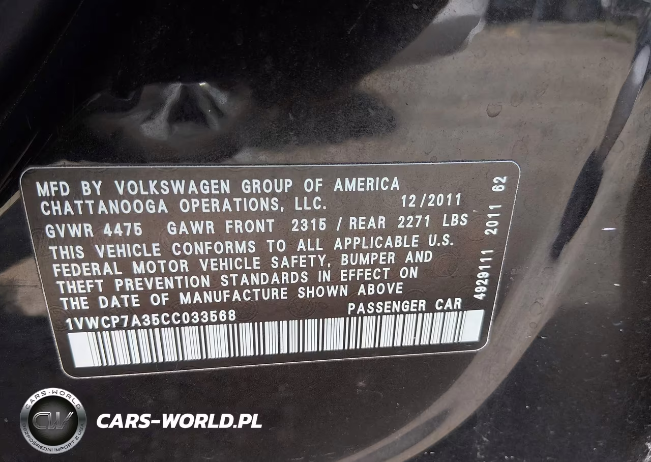 2012 Volkswagen Passat 2.5L Sel VIN:1VWCP7A35CC033568 - 9