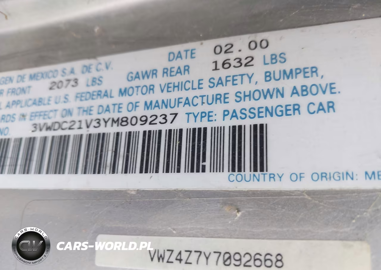 2000 Volkswagen Cabrio Gls VIN:3VWDC21V3YM809237 - 9