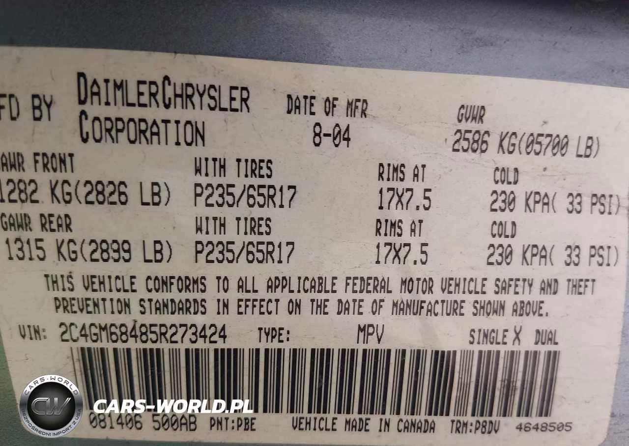 2005 Chrysler Pacifica Touring VIN:2C4GM68485R273424 - 9
