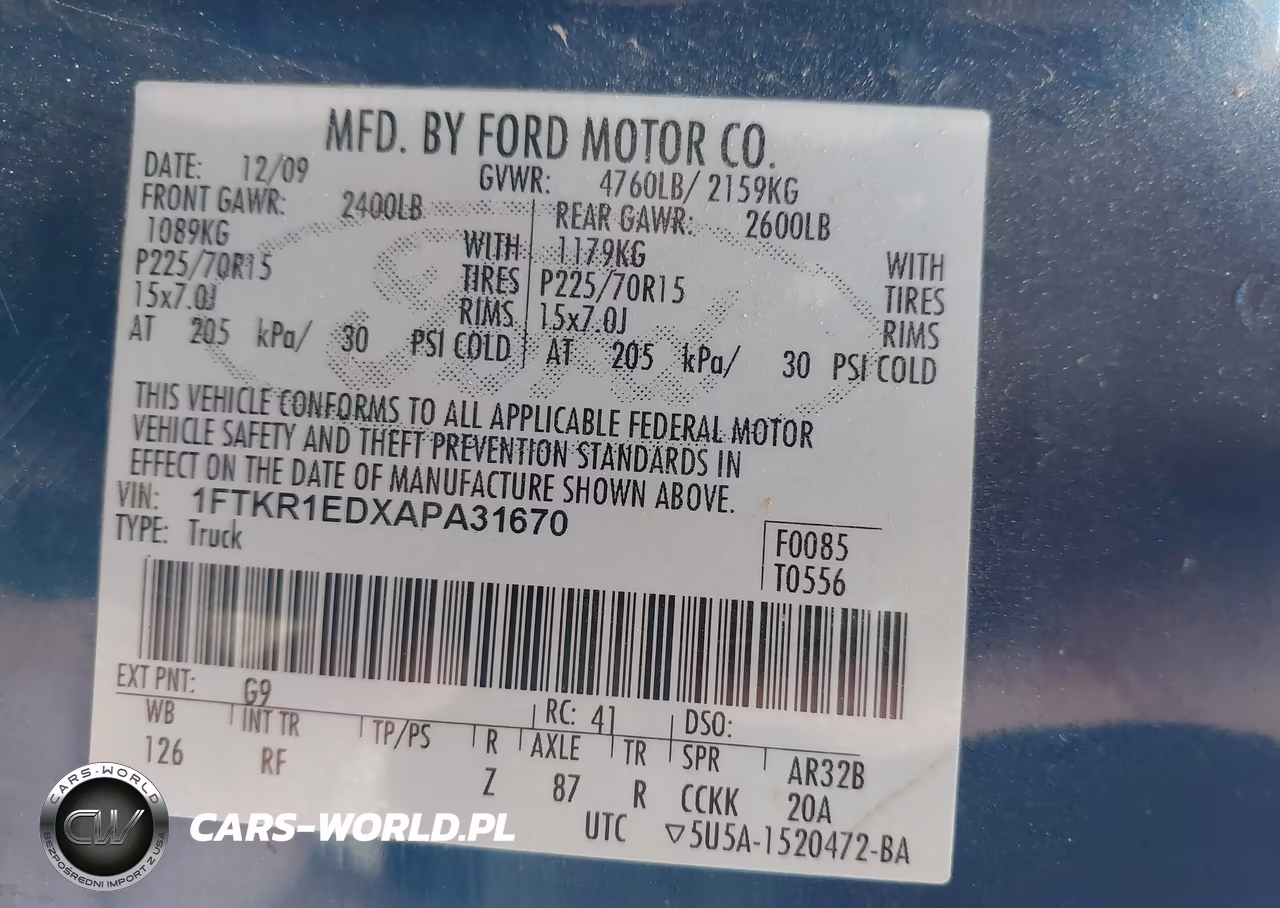 2010 Ford Ranger Xl-Xlt VIN:1FTKR1EDXAPA31670 - 9