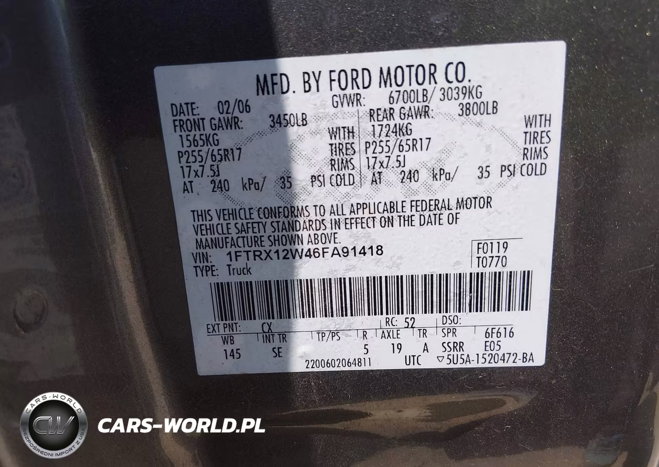 2006 Ford F-150 Stx-Xl-Xlt VIN:1FTRX12W46FA91418 - 9