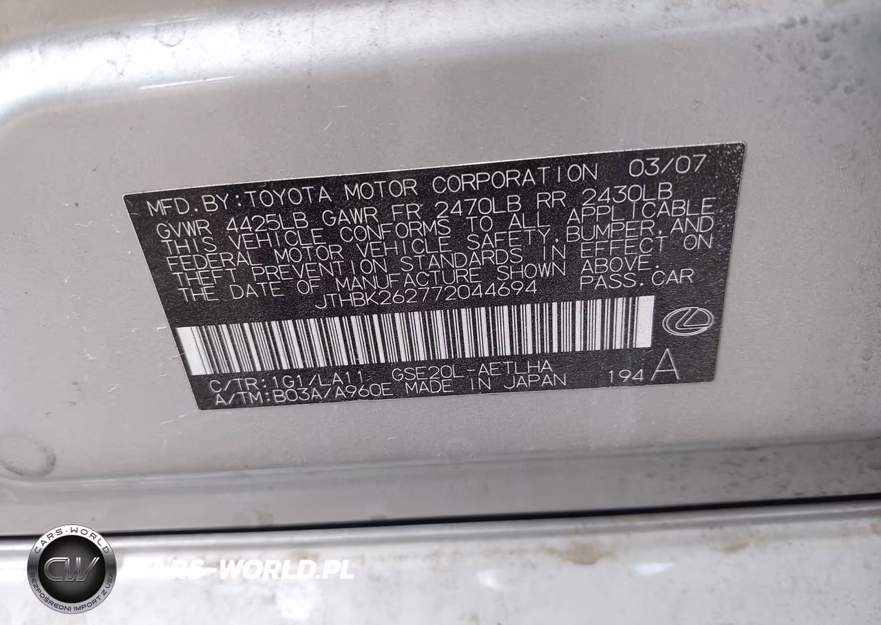 2007 Lexus Is 250 VIN:JTHBK262772044694 - 9