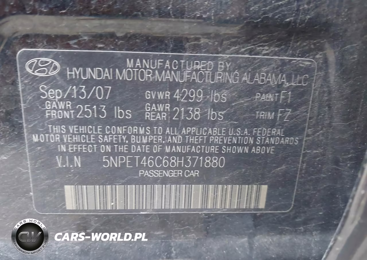 2008 Hyundai Sonata Gls VIN:5NPET46C68H371880 - 9