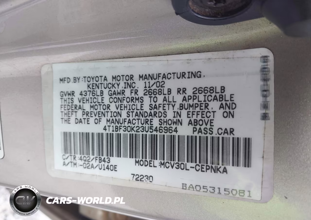 2003 Toyota Camry Le V6 VIN:4T1BF30K23U546964 - 9