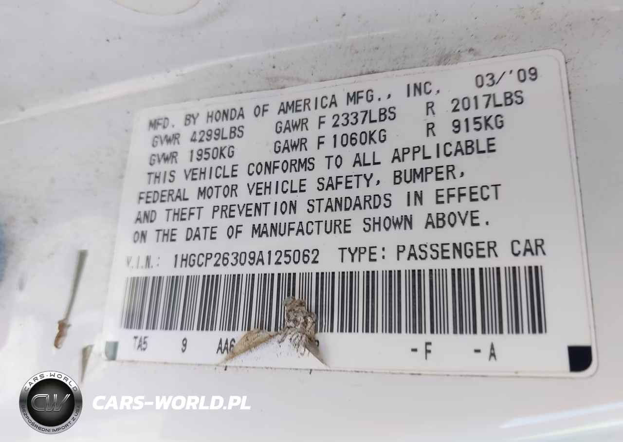 2009 Honda Accord 2.4 Lx VIN:1HGCP26309A125062 - 9
