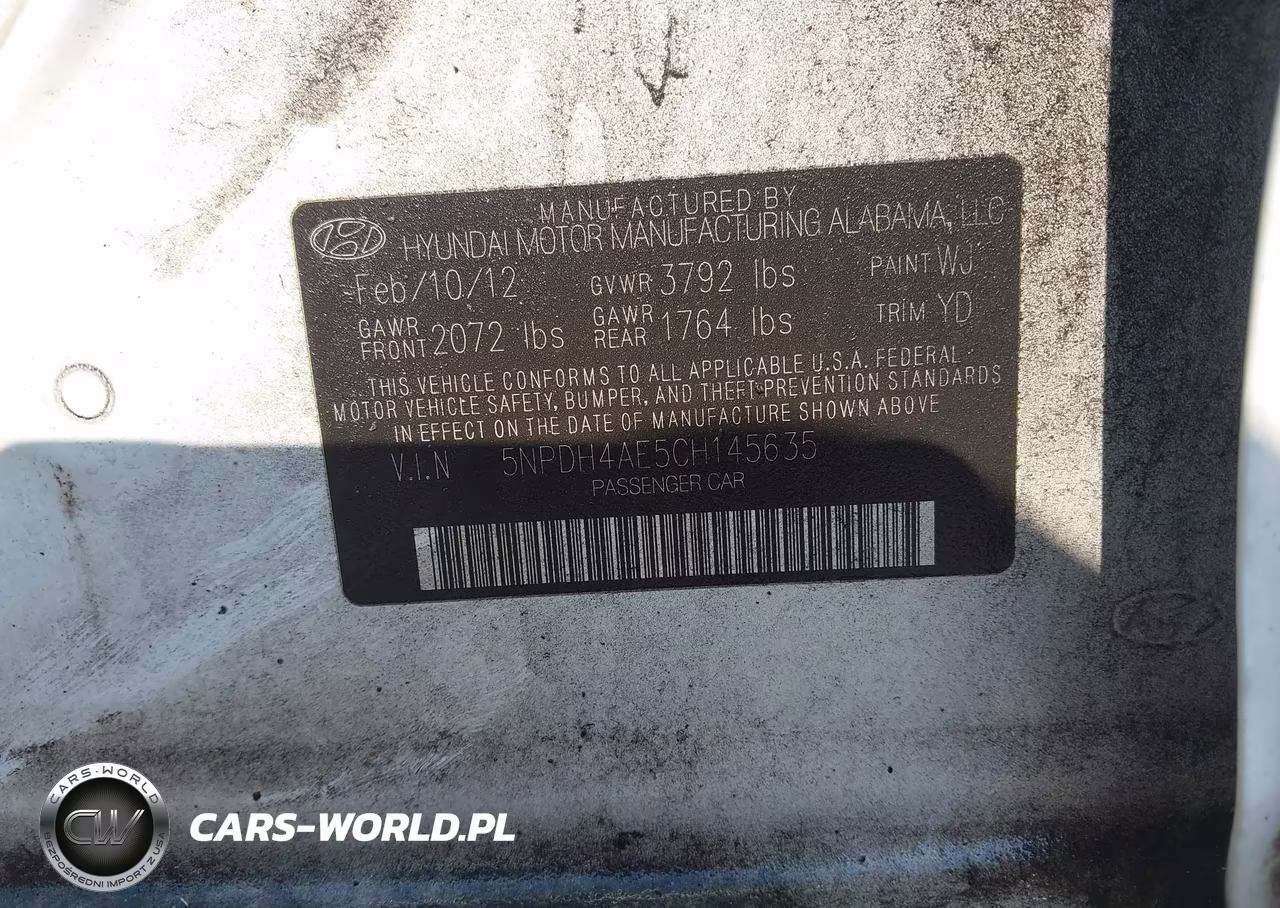2012 Hyundai Elantra Gls VIN:5NPDH4AE5CH145635 - 9