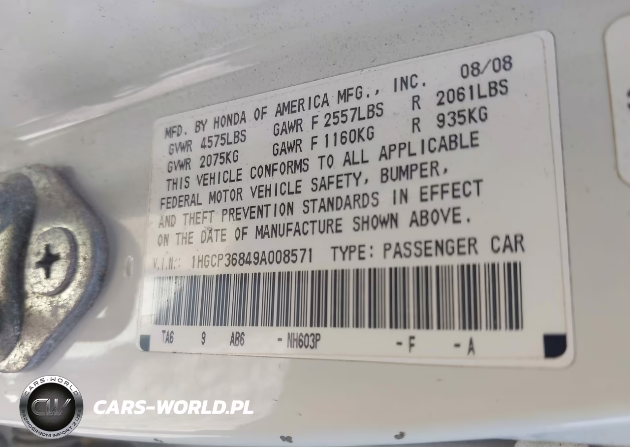 2009 Honda Accord 3.5 Ex-L VIN:1HGCP36849A008571 - 9