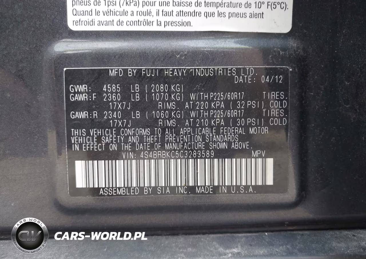 2012 Subaru Outback 2.5I Limited VIN:4S4BRBKC5C3283589 - 9