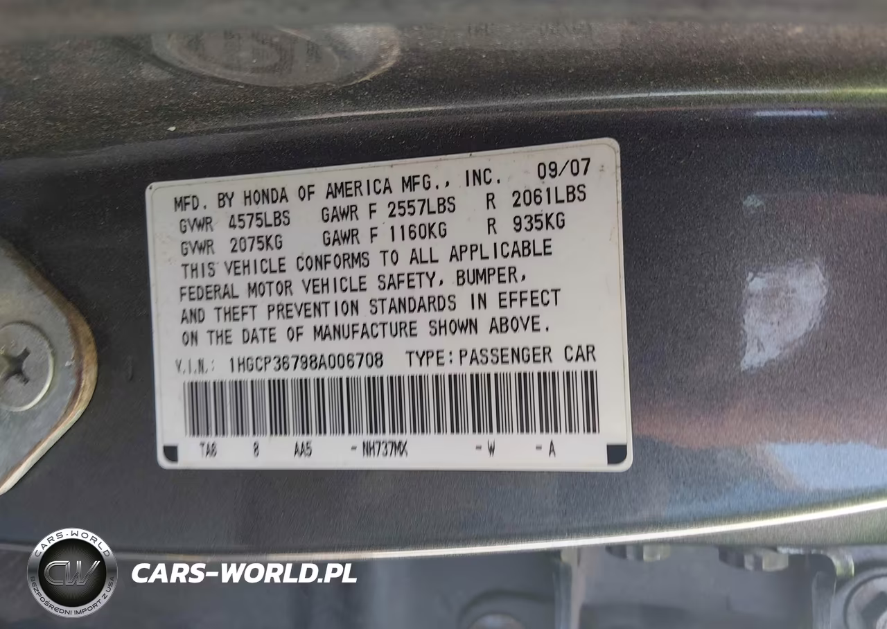 2008 Honda Accord 3.5 Ex VIN:1HGCP36798A006708 - 9