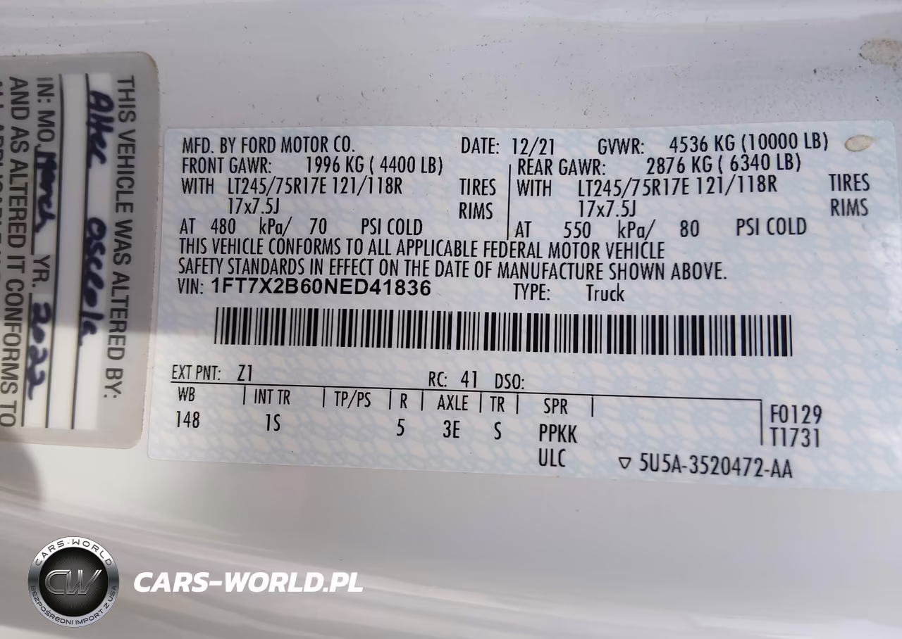 2022 Ford F-250 Xl VIN:1FT7X2B60NED41836 - 9