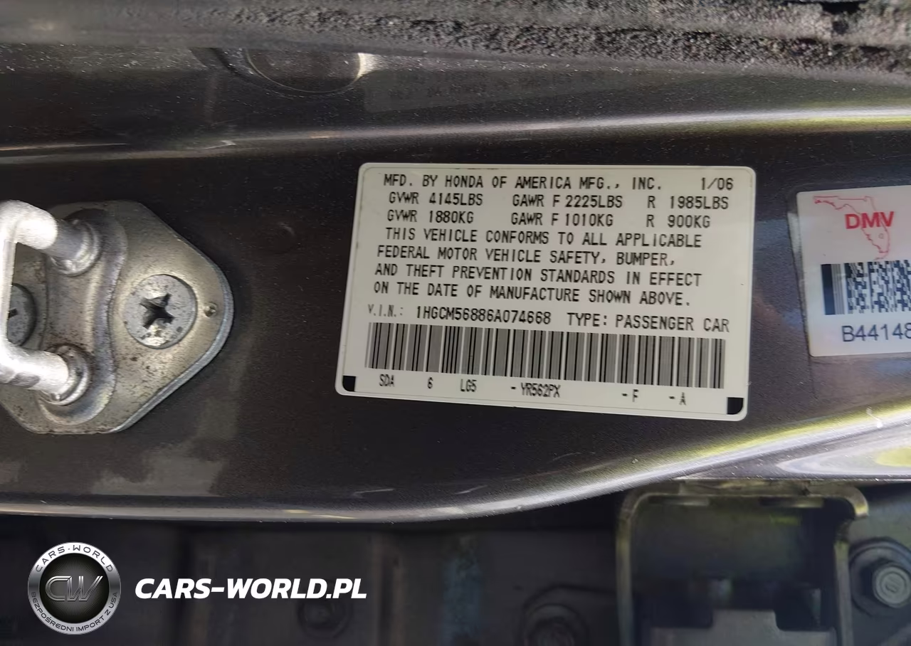 2006 Honda Accord 2.4 Ex VIN:1HGCM56886A074668 - 9