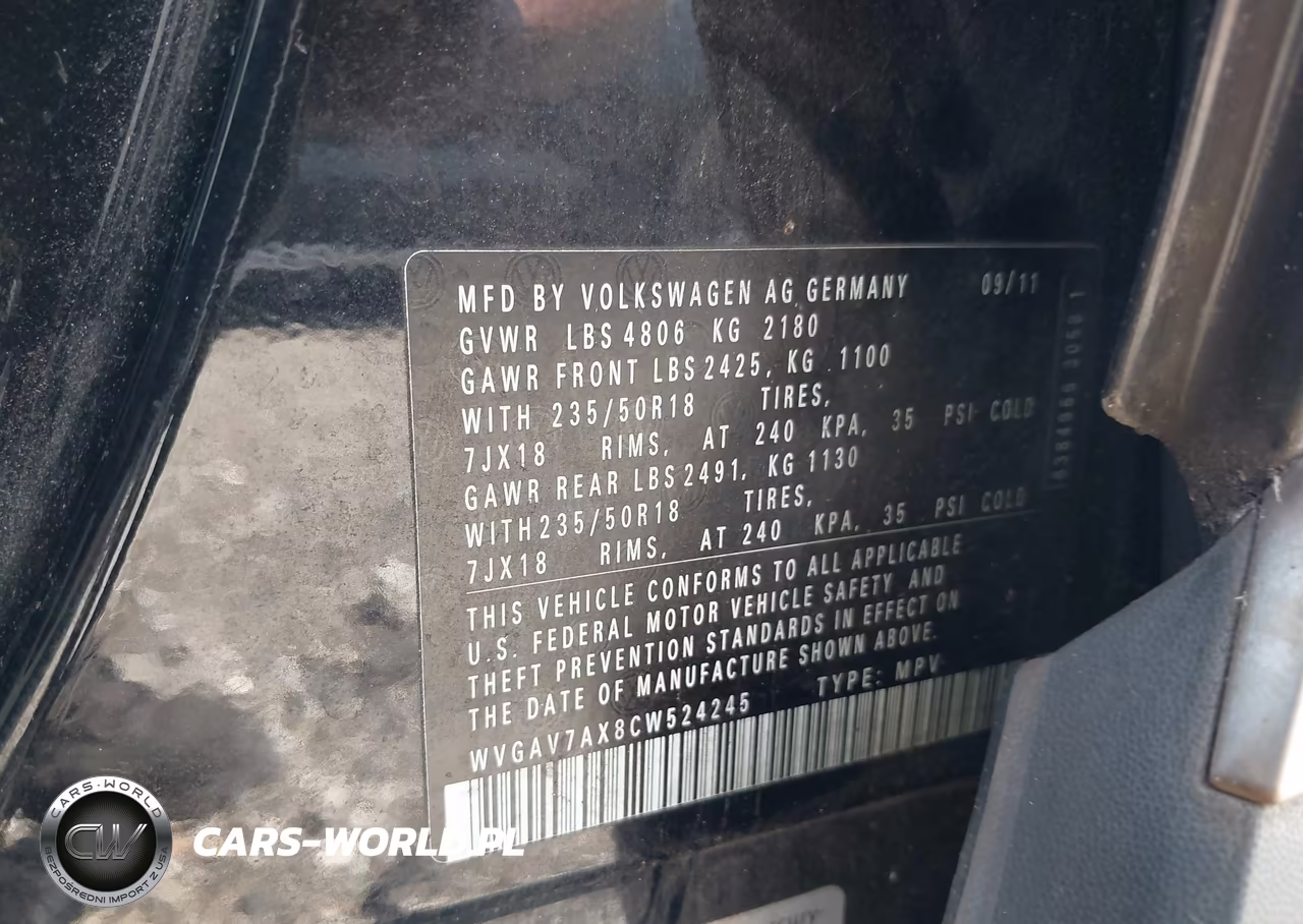 2012 Volkswagen Tiguan Se VIN:WVGAV7AX8CW524245 - 9