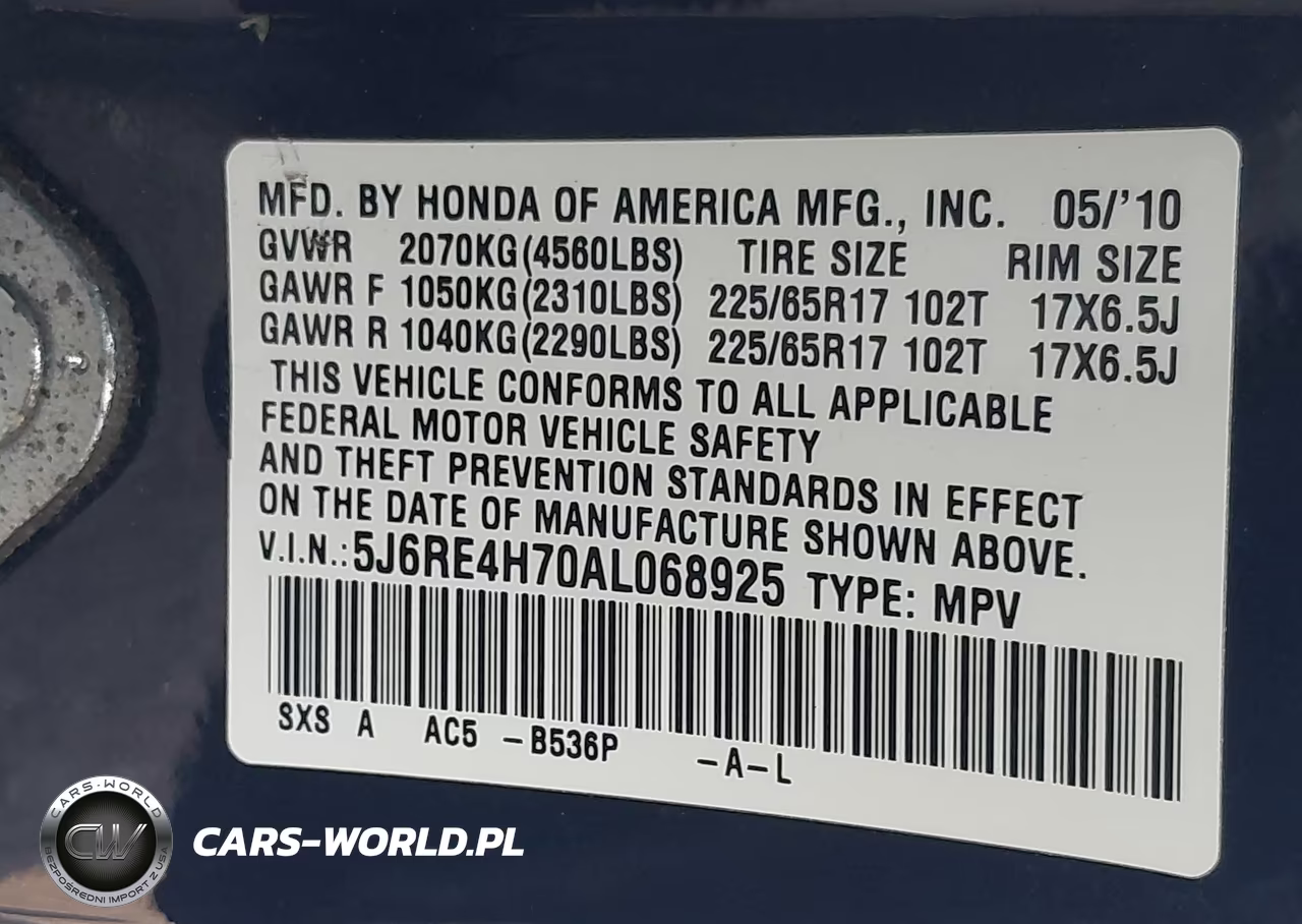 2010 Honda Cr-V Ex-L VIN:5J6RE4H70AL068925 - 9