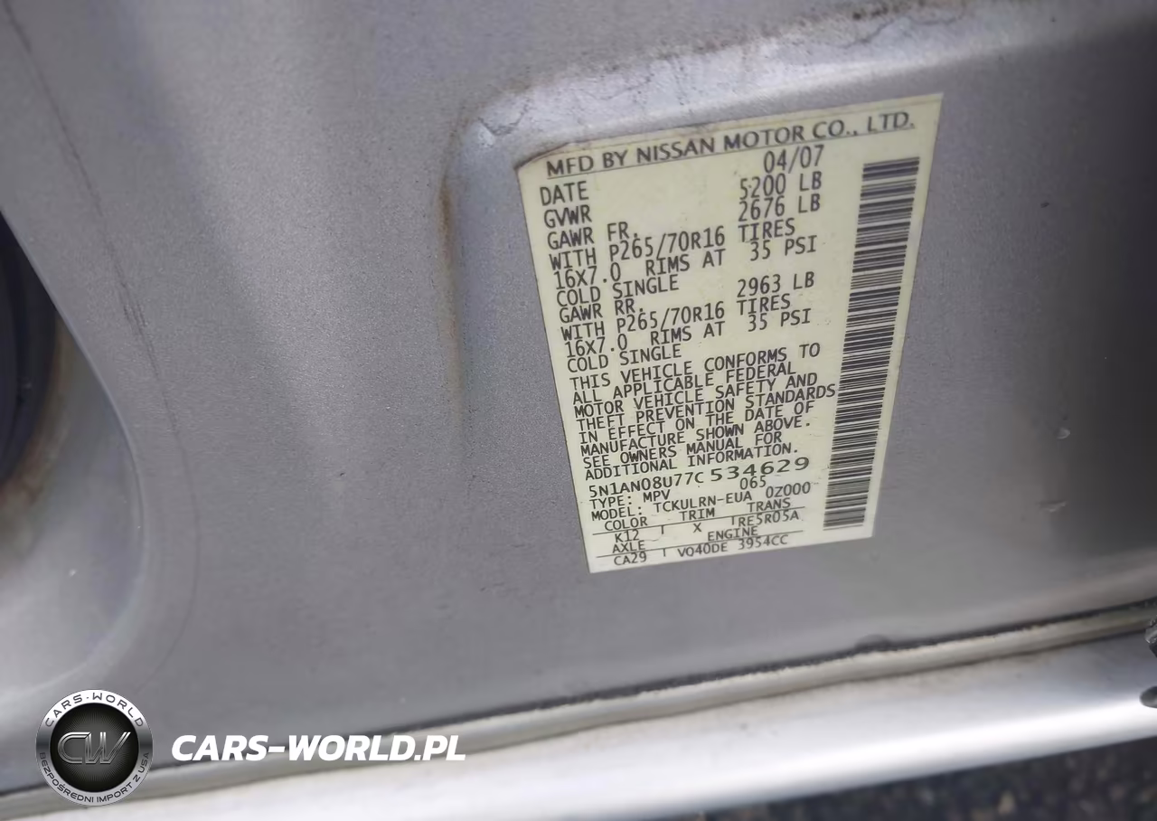 2007 Nissan Xterra S VIN:5N1AN08U77C534629 - 9