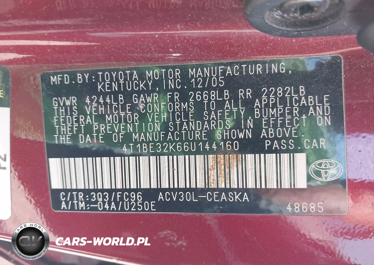 2006 Toyota Camry Se VIN:4T1BE32K66U144160 - 9