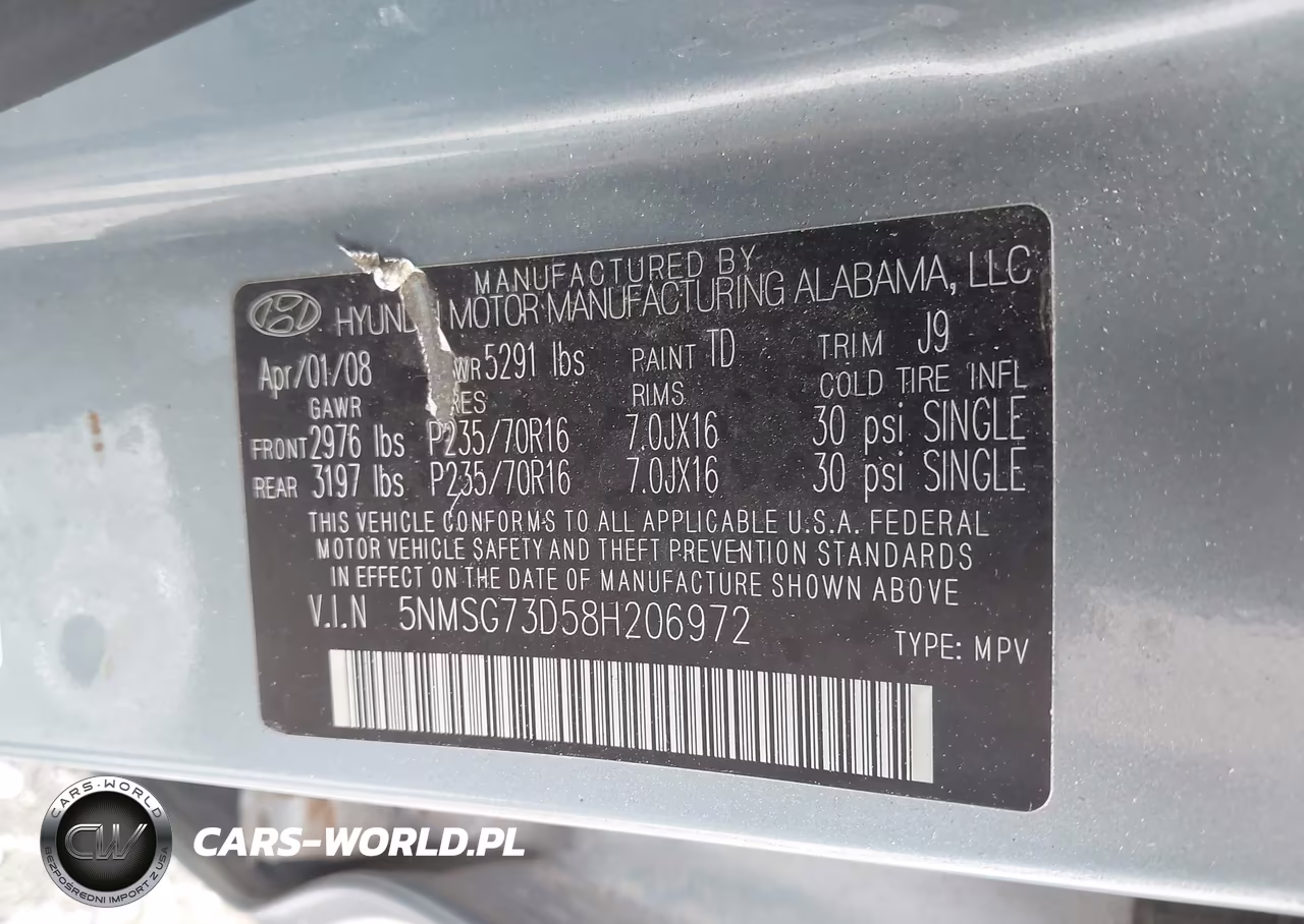 2008 Hyundai Santa Fe Gls VIN:5NMSG73D58H206972 - 9