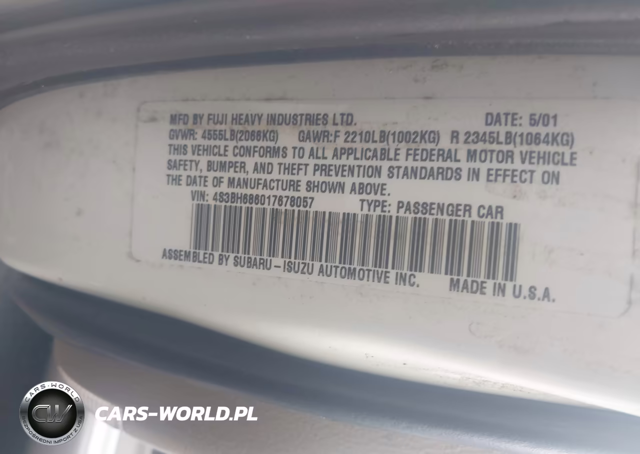 2001 Subaru Outback Limited VIN:4S3BH686017678057 - 9
