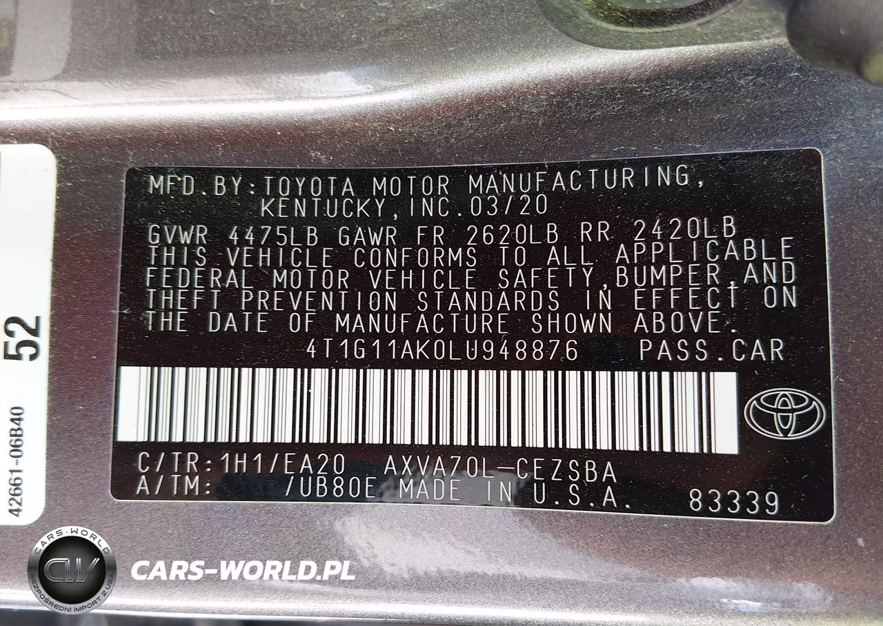 2020 Toyota Camry Se VIN:4T1G11AK0LU948876 - 9