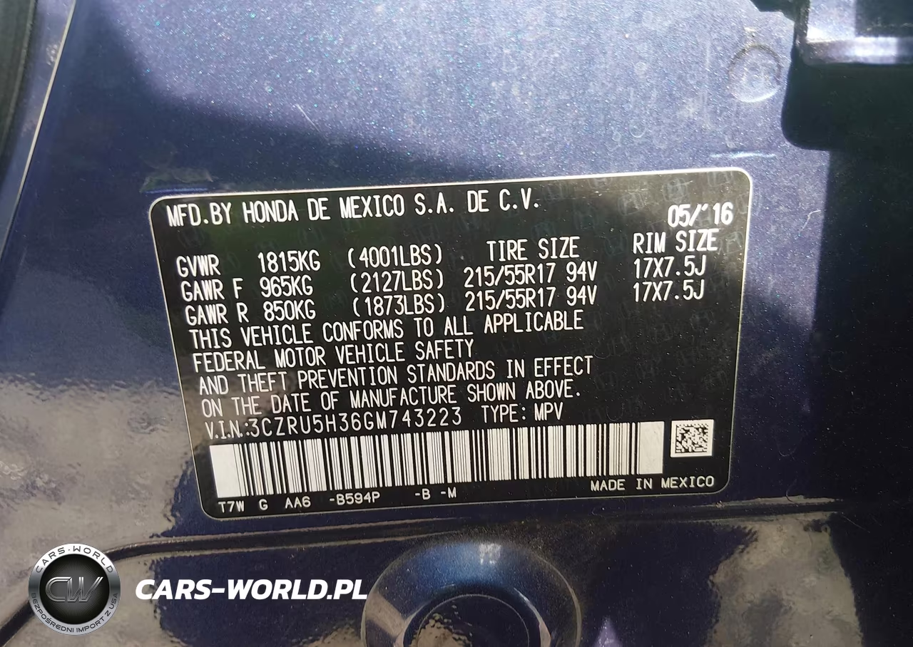2016 Honda Hr-V Lx VIN:3CZRU5H36GM743223 - 9