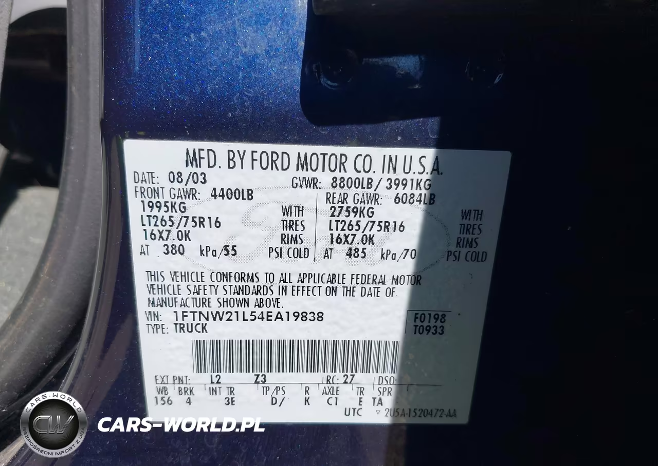 2004 Ford F-250 Lariat-Xl-Xlt VIN:1FTNW21L54EA19838 - 9