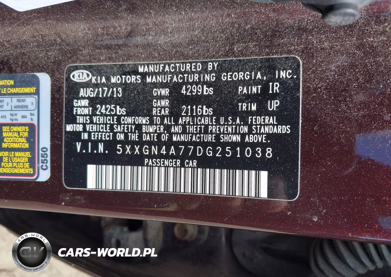 2013 Kia Optima Ex VIN:5XXGN4A77DG251038 - 9