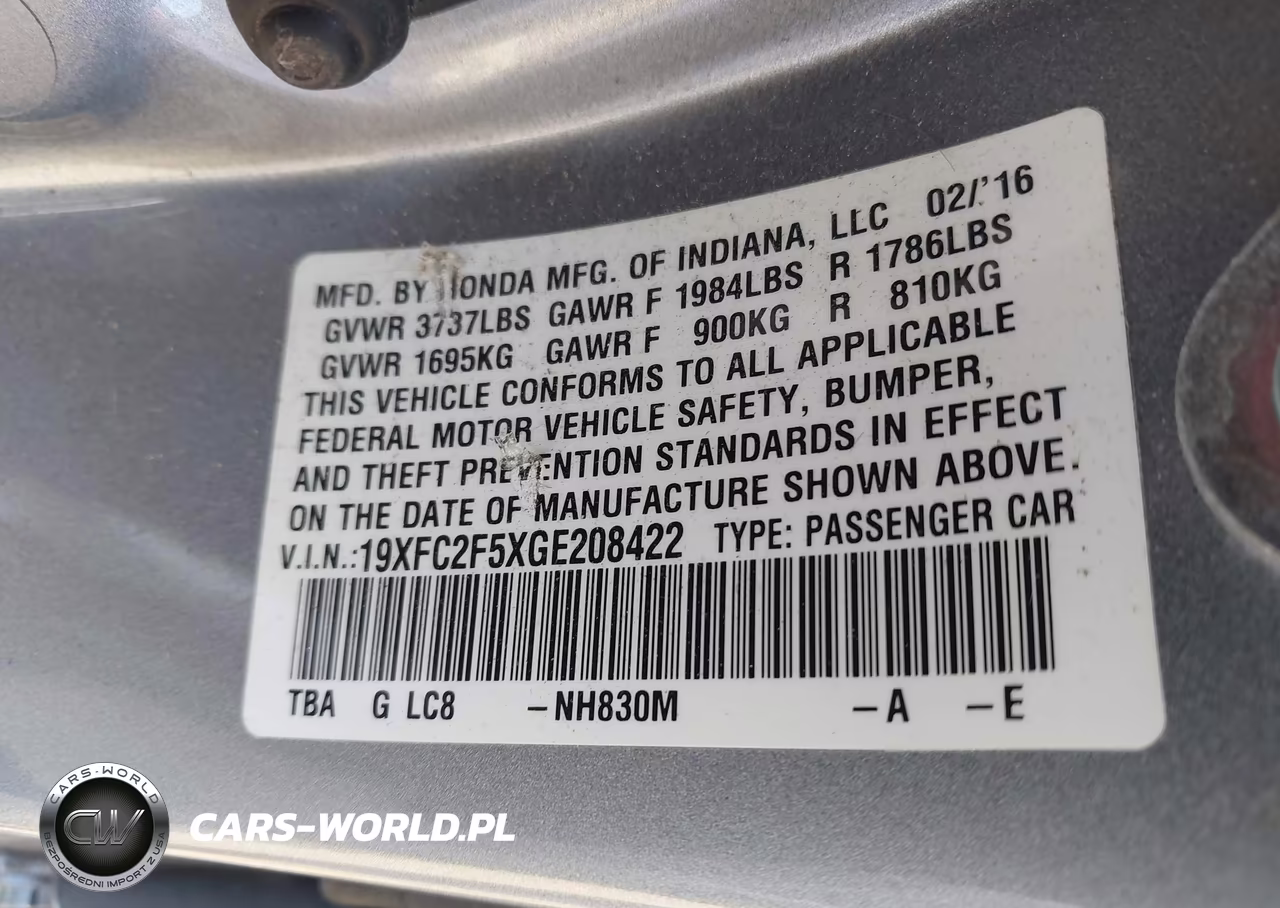 2016 Honda Civic Lx VIN:19XFC2F5XGE208422 - 9