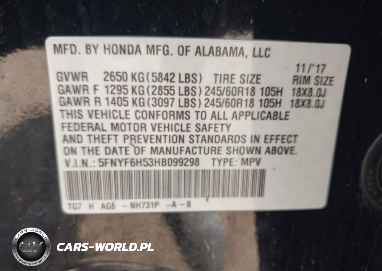 2017 Honda Pilot Ex-L VIN:5FNYF6H53HB099298 - 9