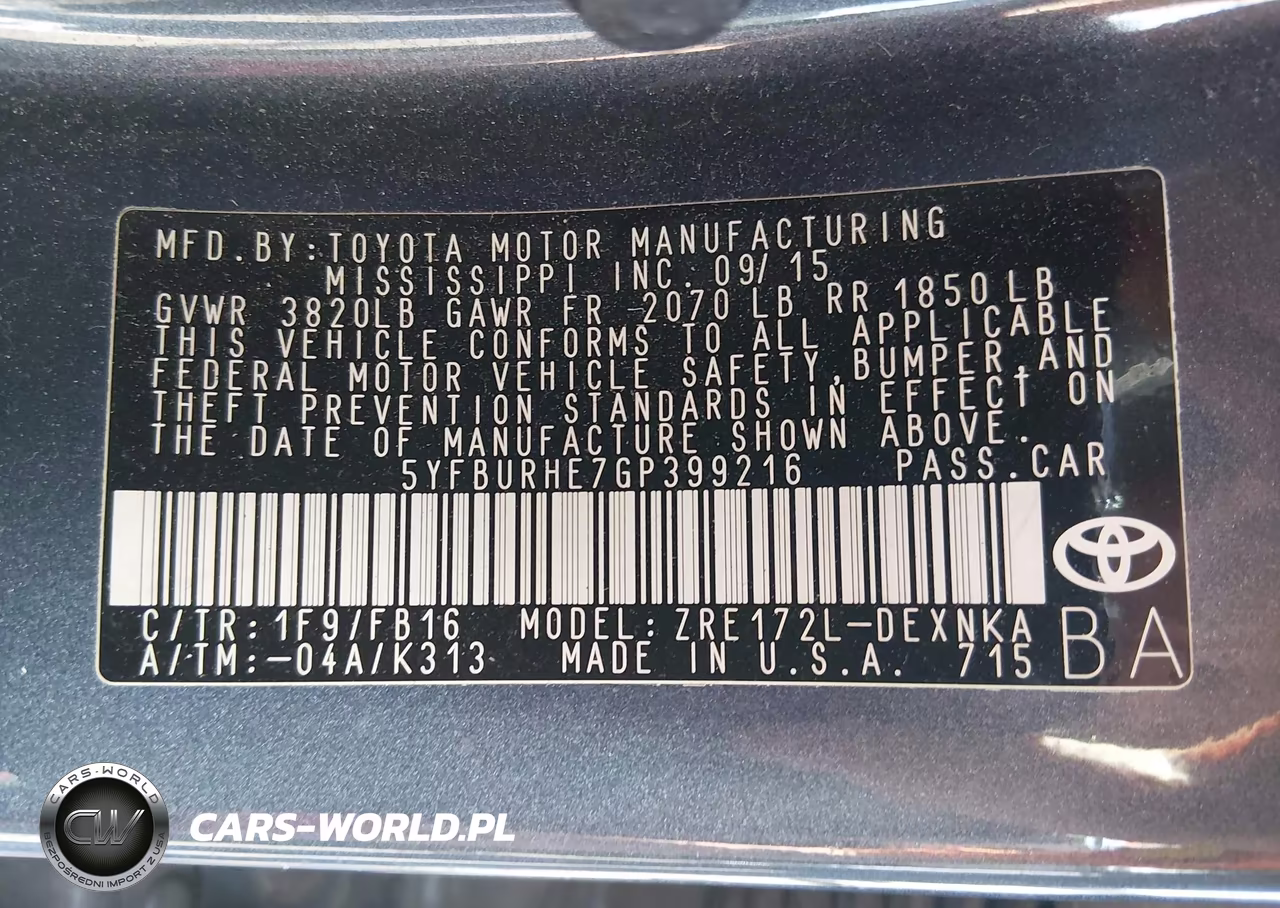 2016 Toyota Corolla Le VIN:5YFBURHE7GP399216 - 9