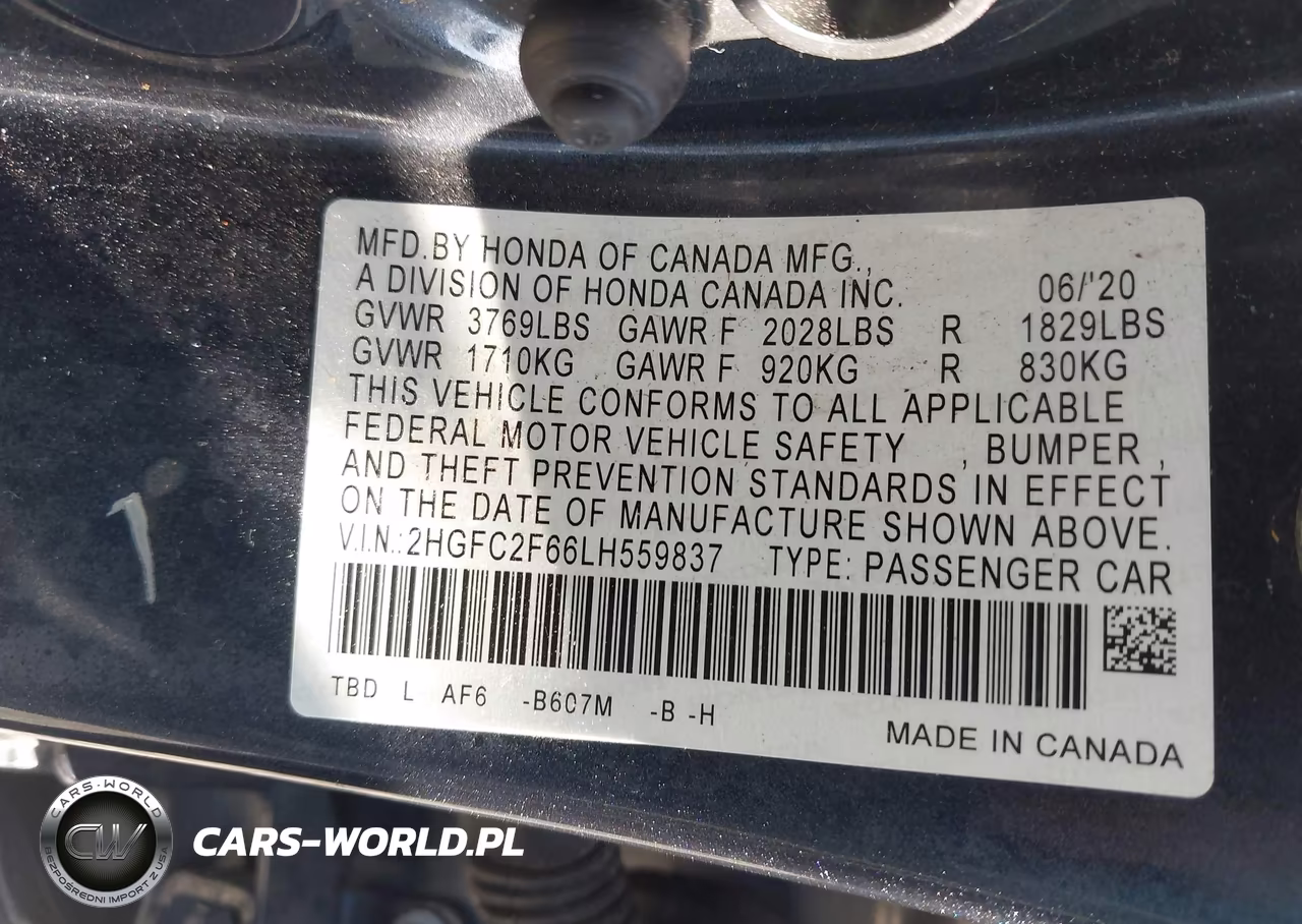 2020 Honda Civic Lx VIN:2HGFC2F66LH559837 - 9