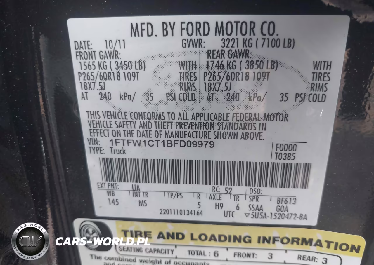 2011 Ford F-150 Xlt VIN:1FTFW1CT1BFD09979 - 9