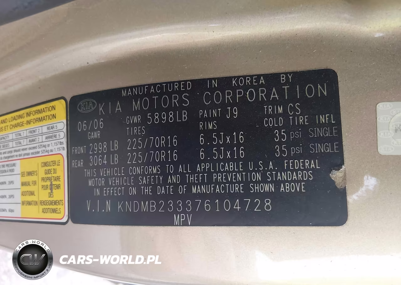 2007 Kia Sedona Lx VIN:KNDMB233376104728 - 9