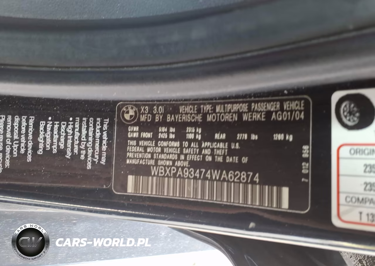 2004 BMW X3 3.0I VIN:WBXPA93474WA62874 - 9