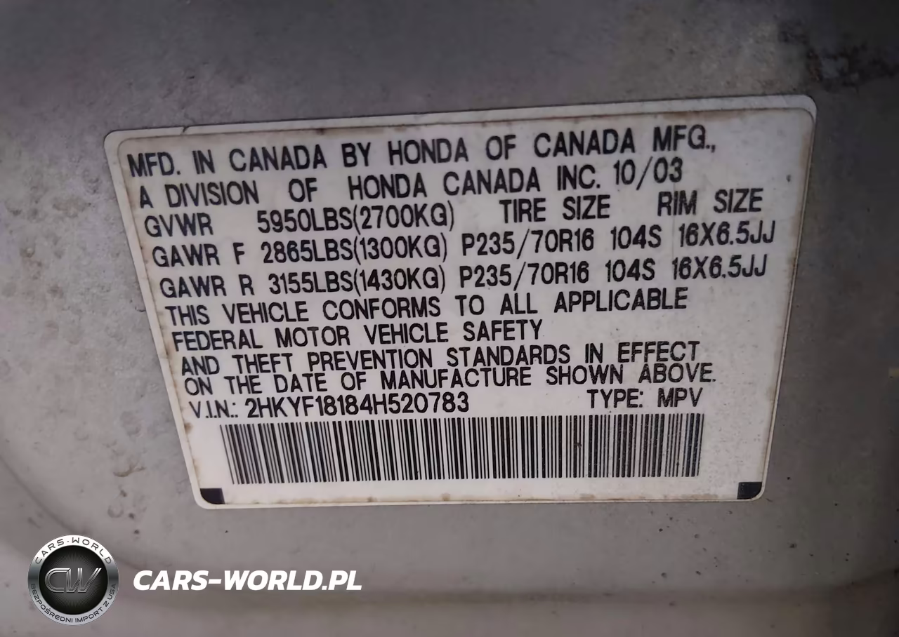2004 Honda Pilot Lx VIN:2HKYF18184H520783 - 9