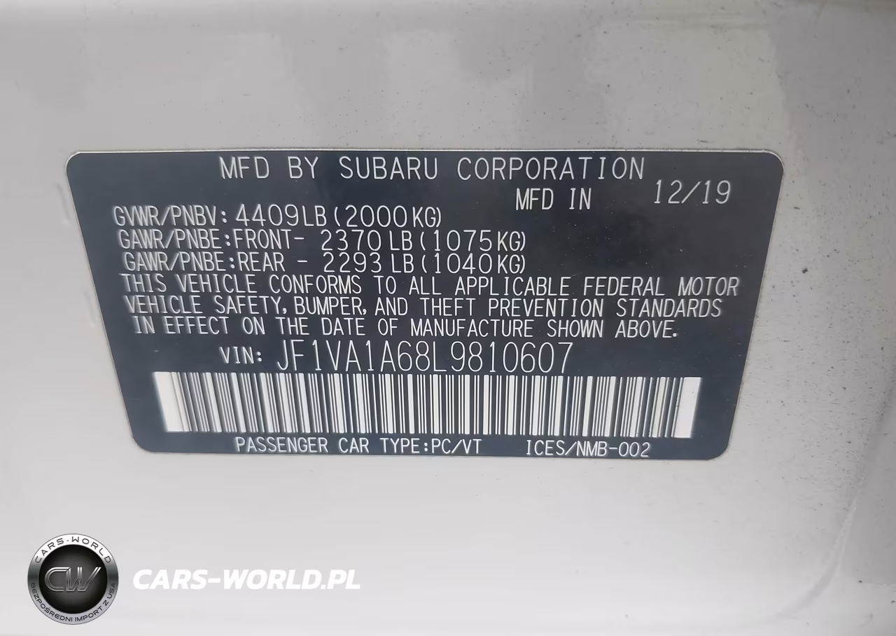 2020 Subaru Wrx VIN:JF1VA1A68L9810607 - 9