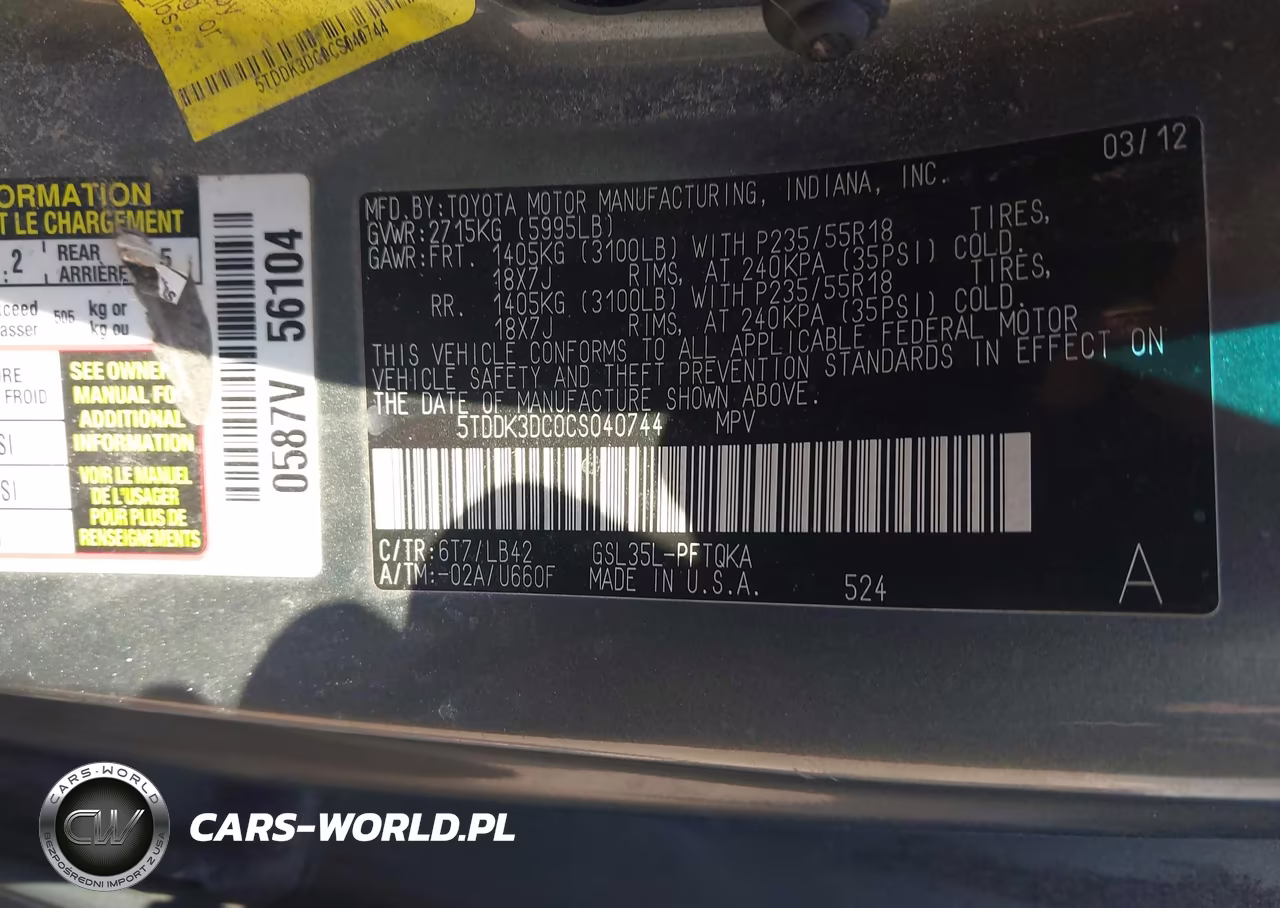 2012 Toyota Sienna Xle 7 Passenger VIN:5TDDK3DC0CS040744 - 9